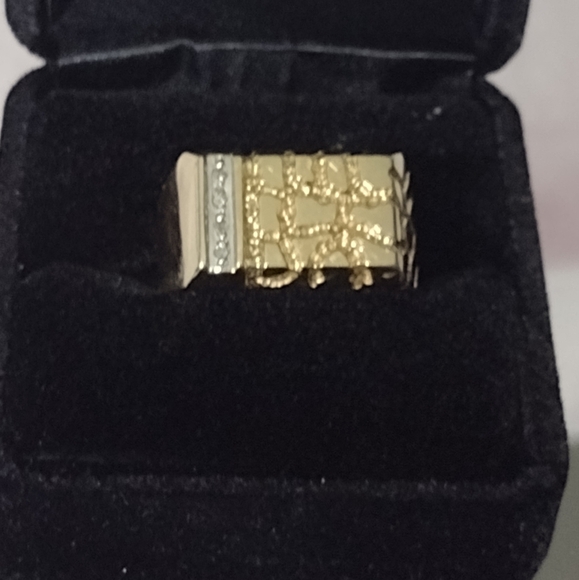 10K Diamond 🪙 Nugget Men's Yellow Gold Ring 5.26 gms 🎁 - Picture 5 of 5